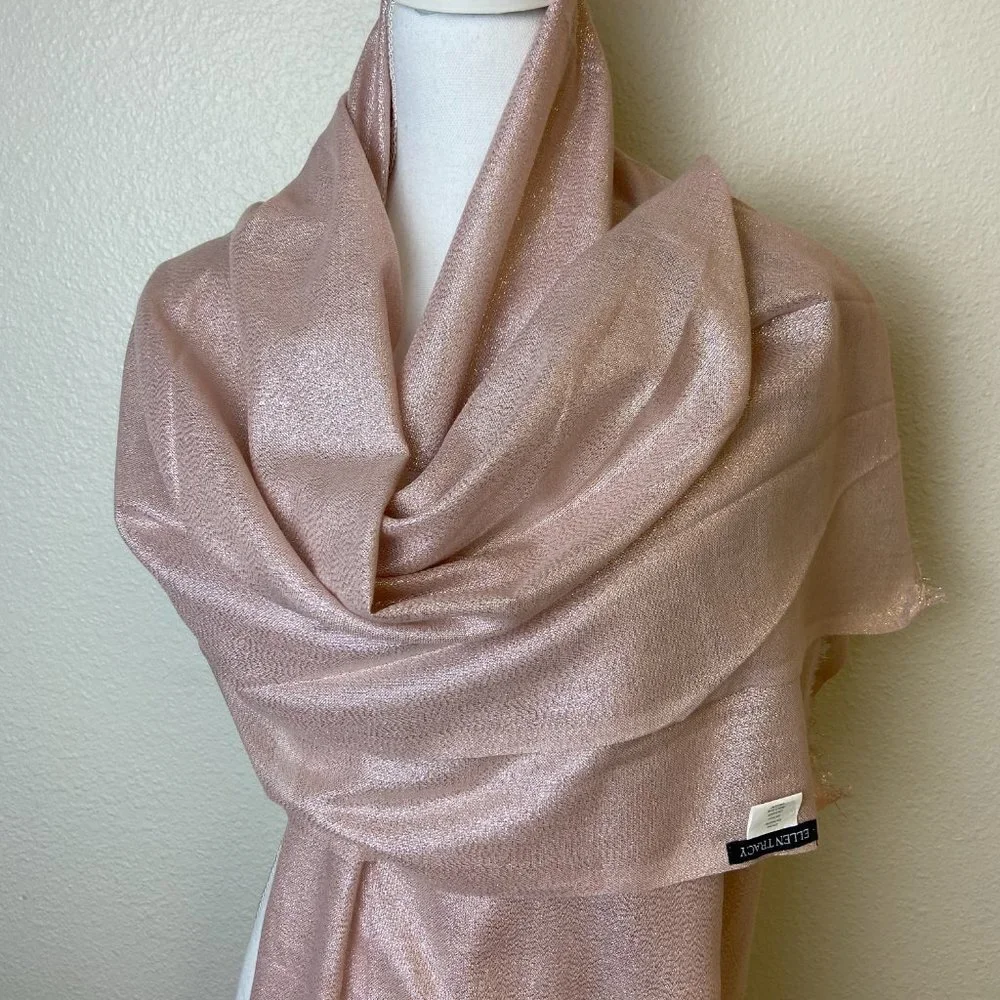 NWOT Ellen Tracy Pink Metallic Scarf & Wrap 33